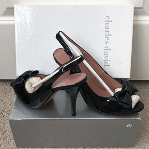 Charles David Black Patient Leather Heels with Bow
